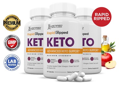 Rapid Ripped Keto ACV Pills 1275 MG Stronger Than Gummies Keto Support 3 Bottles