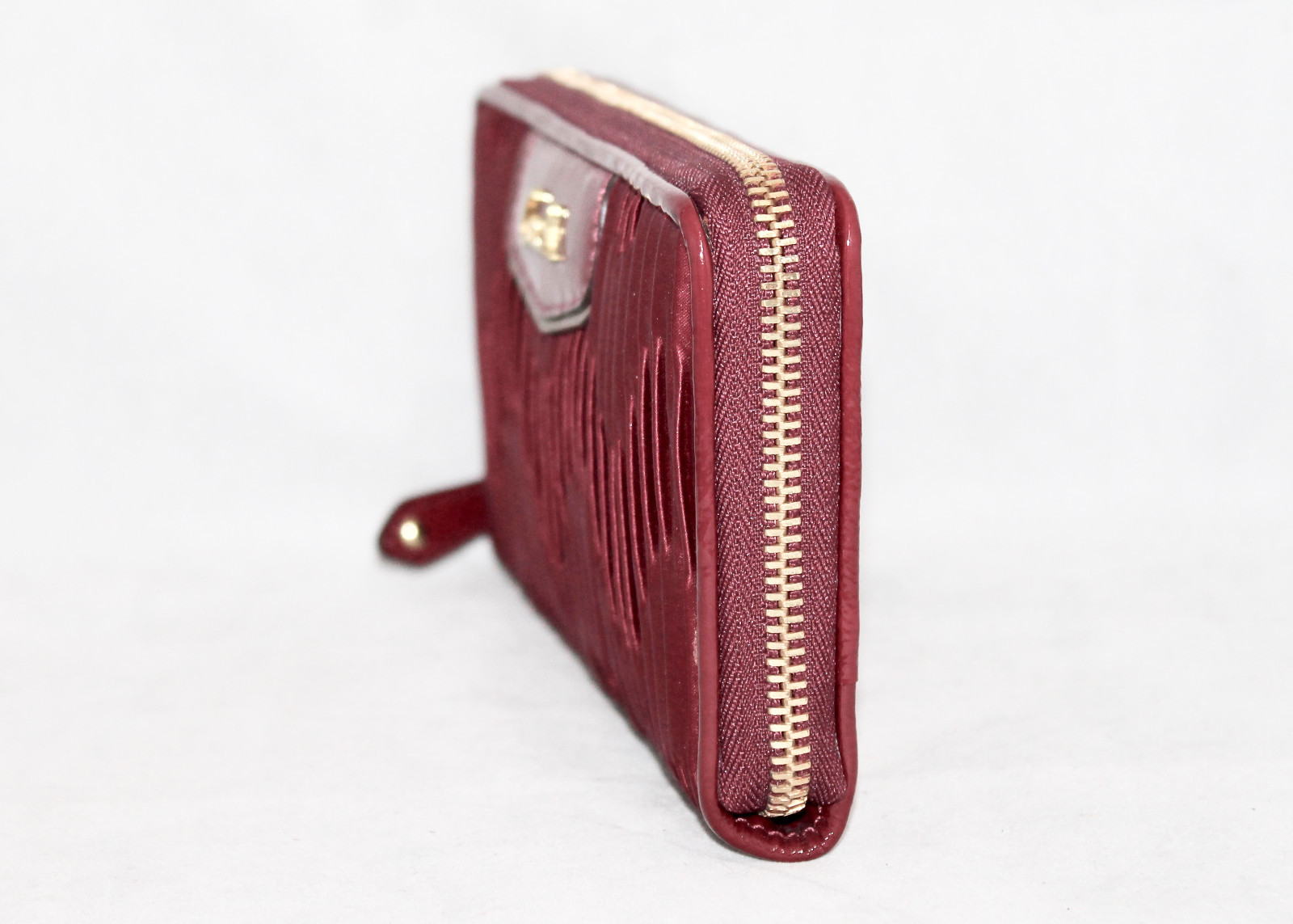 NWT COACH F48115 Ashley Bordeaux Gathered Satin Zip Around Clutch Wallet $248