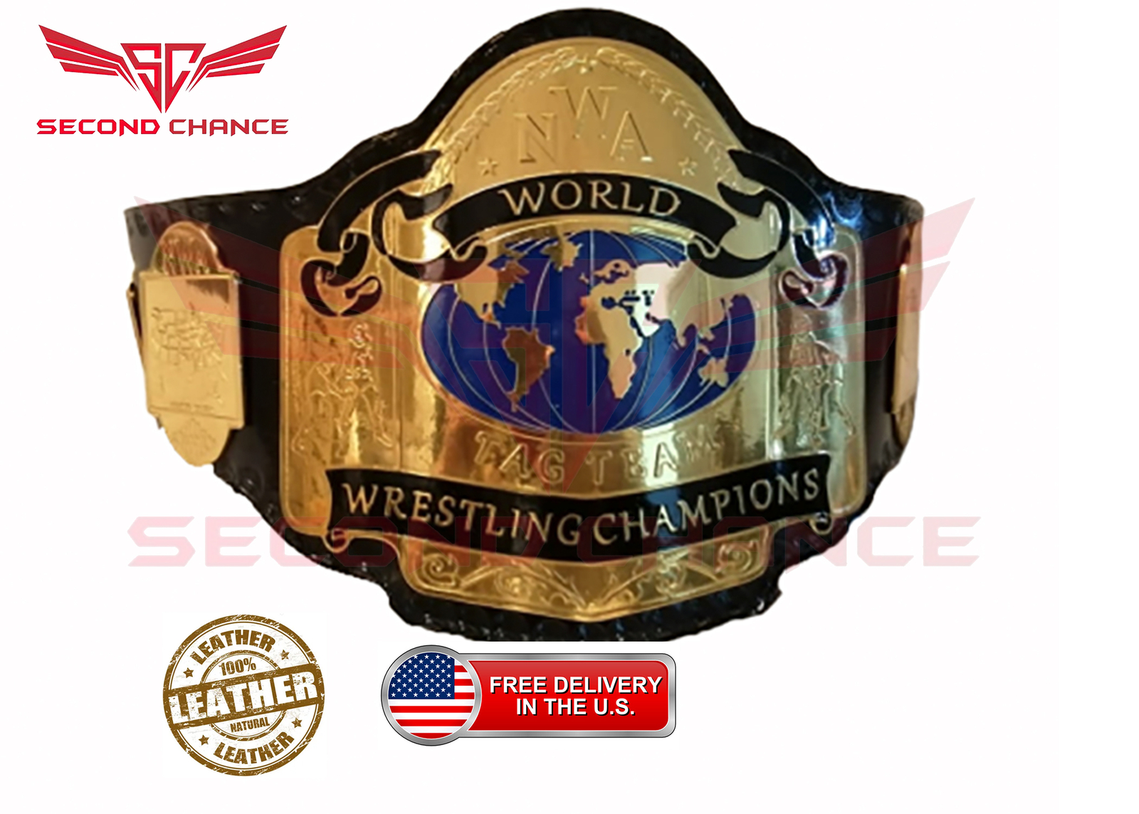 NWA World Tag Team Gold Plate 2MM/4MM Zinc Wrestling Championship Title Belt - Picture 1 of 6