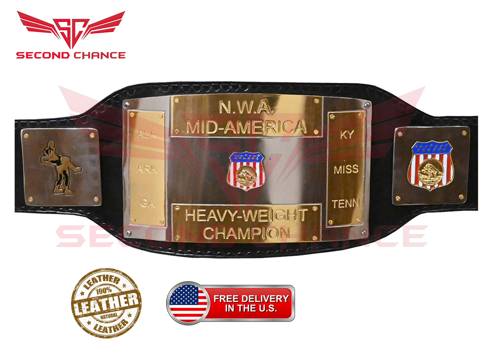 NWA MID AMERICA HEAVYWEIGHT CHAMPION BELT 2MM/4MM DUAL PLATED Replica Belt - Picture 1 of 6