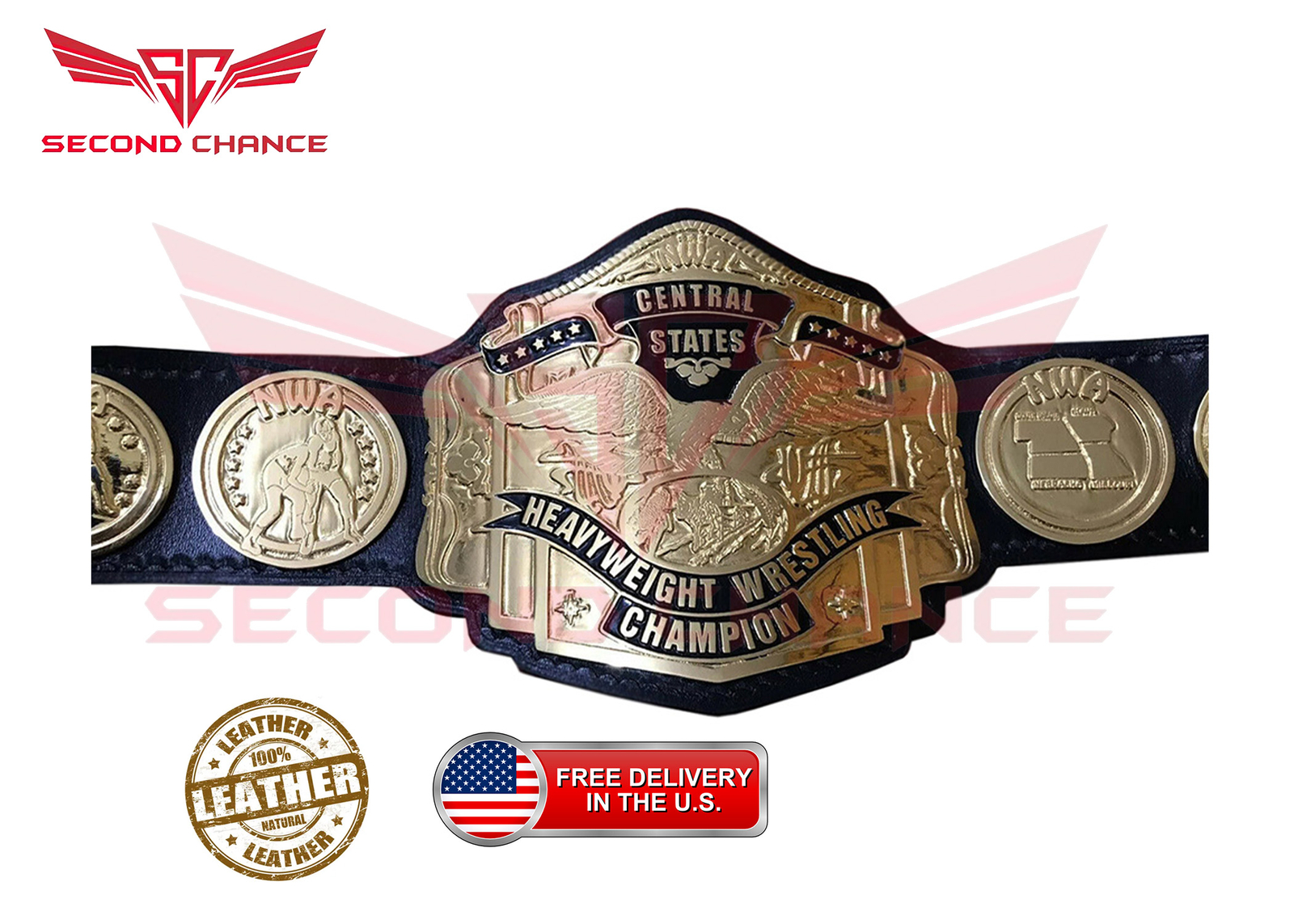 NWA CENTRAL STATES HEAVYWEIGHT WRESTLING CHAMPIONSHIP REPLICA BELT 2MM/4MM - Picture 1 of 5