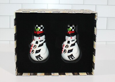 MacKenzie Childs Nostalgia Snowman Salt & Pepper Shaker Set  NIB