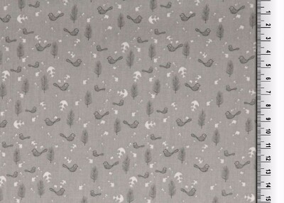 Baumwolle Druck, Popeline, Hemmers Itex, Vögel, Federn, Grau, 142 cm