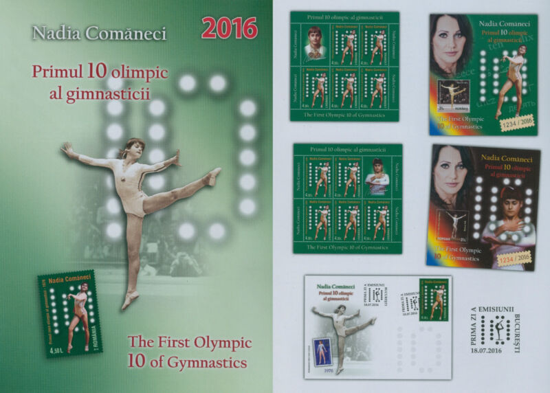 Rumänien 2016 Nadia Comaneci,Olympiade,Turnen Mi.7096,Zf.,KB,Block 674,675,FDC