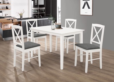 2er Set Esszimmerstuhl aus Holz weiß Sitzfläche Stoffbezug Küchenstuhl.