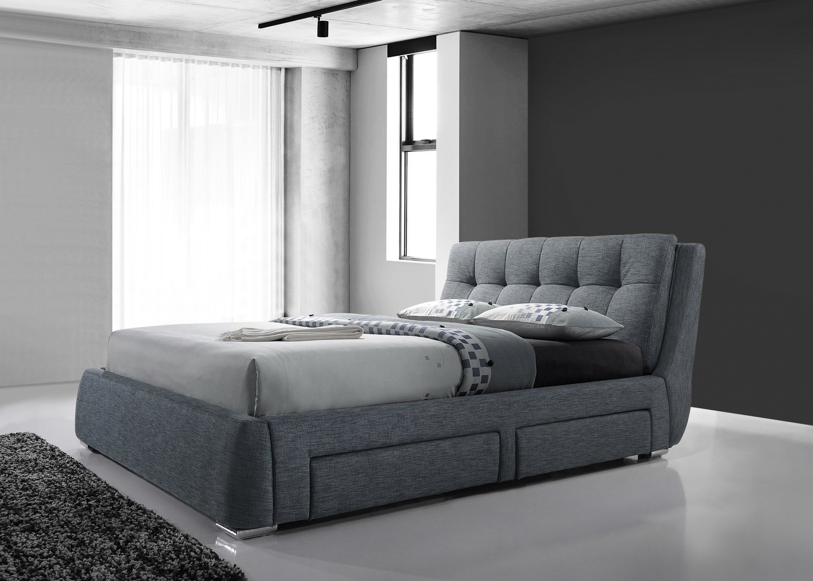 Milan Fabric 4 Drawer Storage Bed Frame Modern Padded Dark Grey