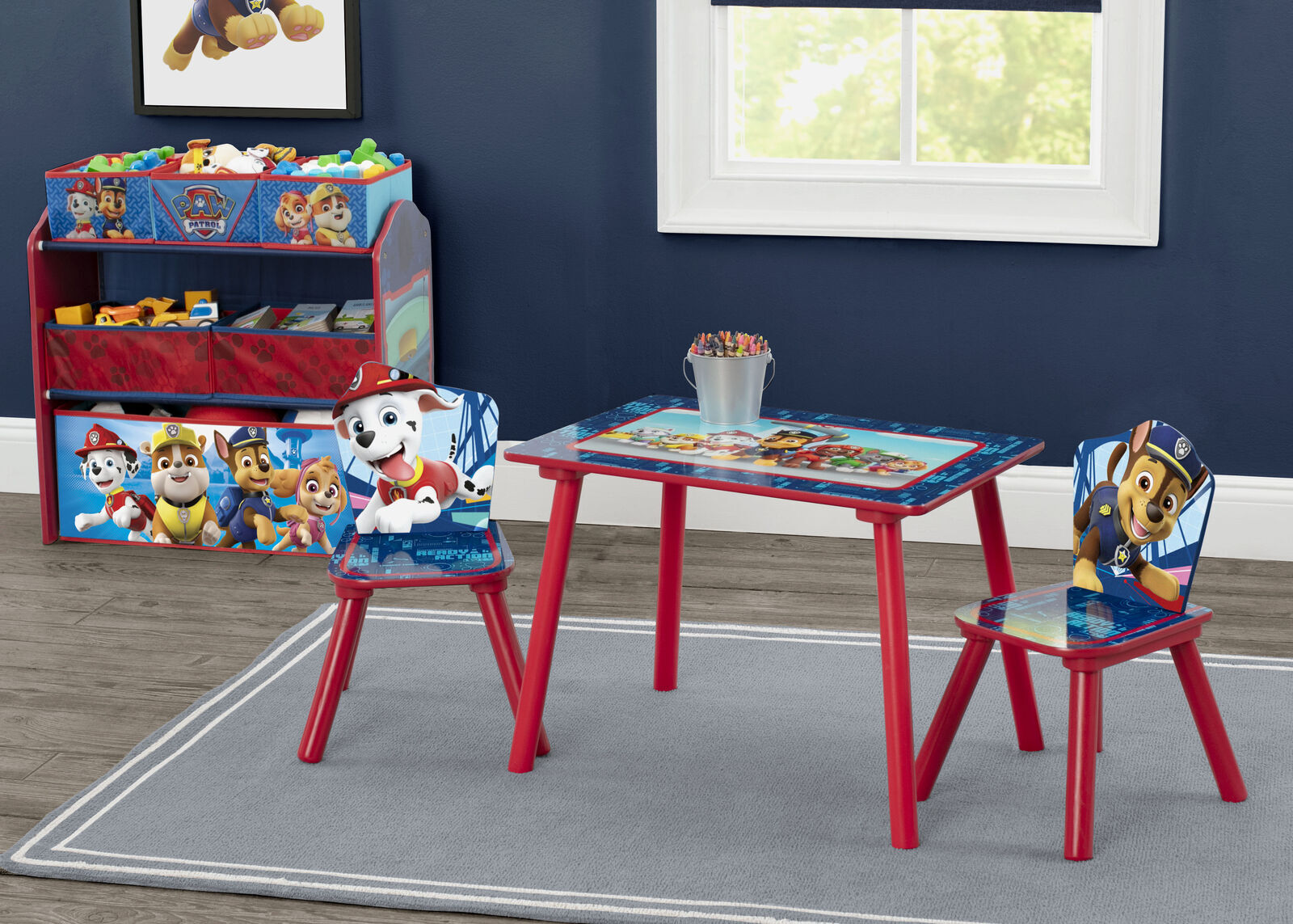4-Piece Playroom Solution  &ndash; Includes Table and 2 Chairs and 6-Bin Toy Organizer