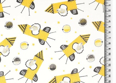 Kunstleder / Lederimitat bedruckt, Hemmers Itex, Raketen, Bunt / Weiß 138cm