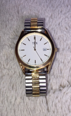 TFX by Bulova Watch Men Gold & Silver Tone Date White Dial Round New Battery