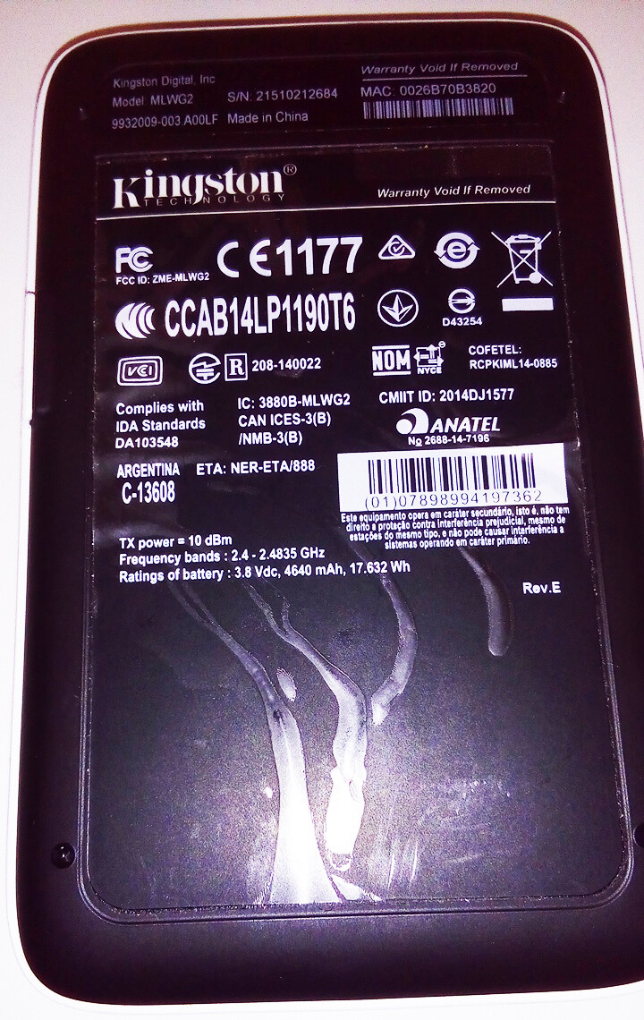 Kingston MobileLite Wireless MLWG2 WiFi AP, USB/Card Reader, 4640 mAh battery