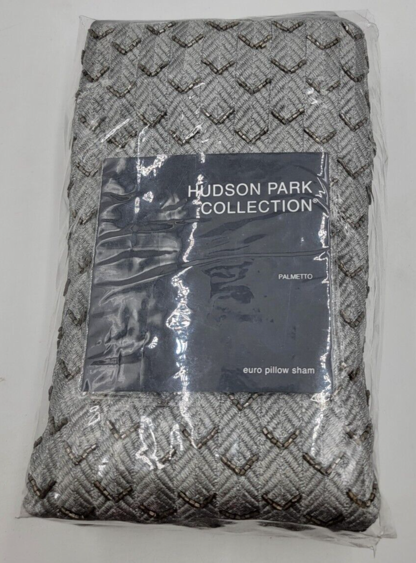 Hudson Park Collection Palmetto Cotton Silk European Pillow Sham 26x26in Silver~ - Picture 1 of 10