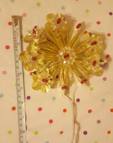 Vintage Light Up Christmas Decoration!  GOLD TINSEL! Orange BULBS! missing parts