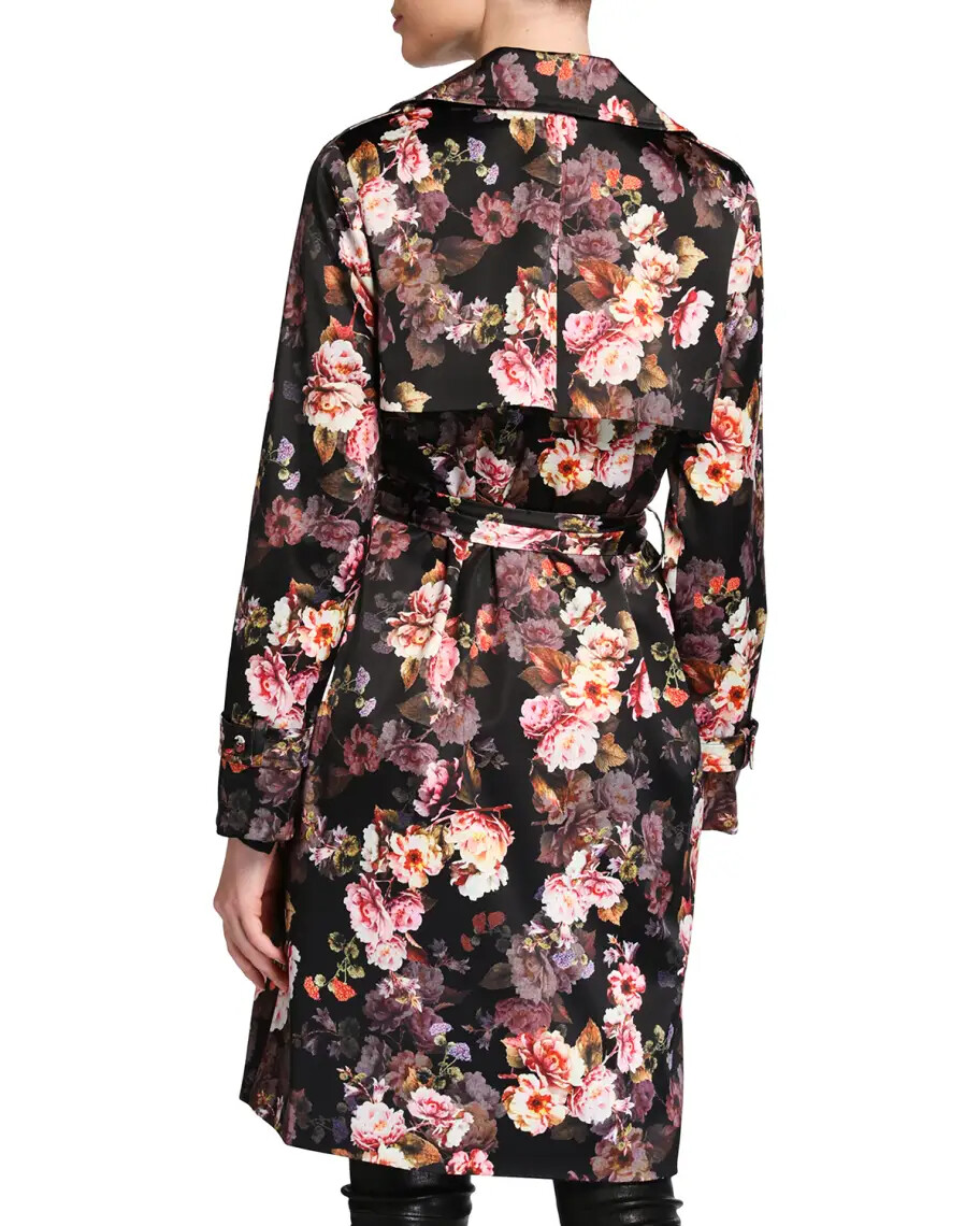 Pre-owned L Agence Women's L'agence Atticus Floral Print Trench Coat, Size S/p M - Black