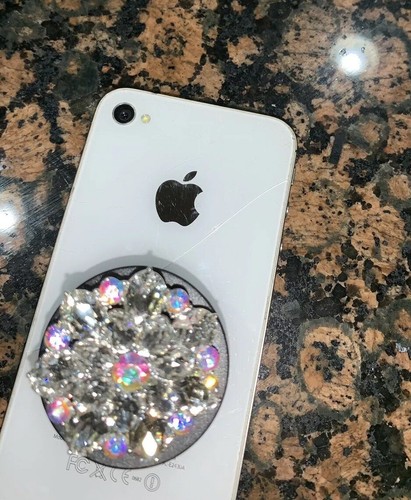 White Bling Round Flexible Pop Socket Holder Grip Holder For Any Phones, iPhone