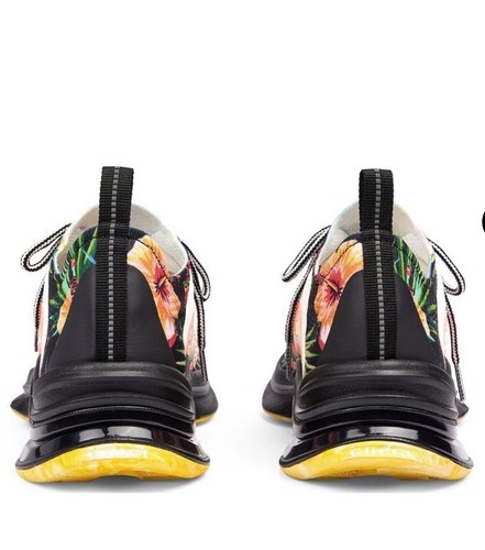 Pre-owned Gucci Run Knit Low Top Sneaker Black Floral Print Shoes Us 10.5 $920 In Multicolor
