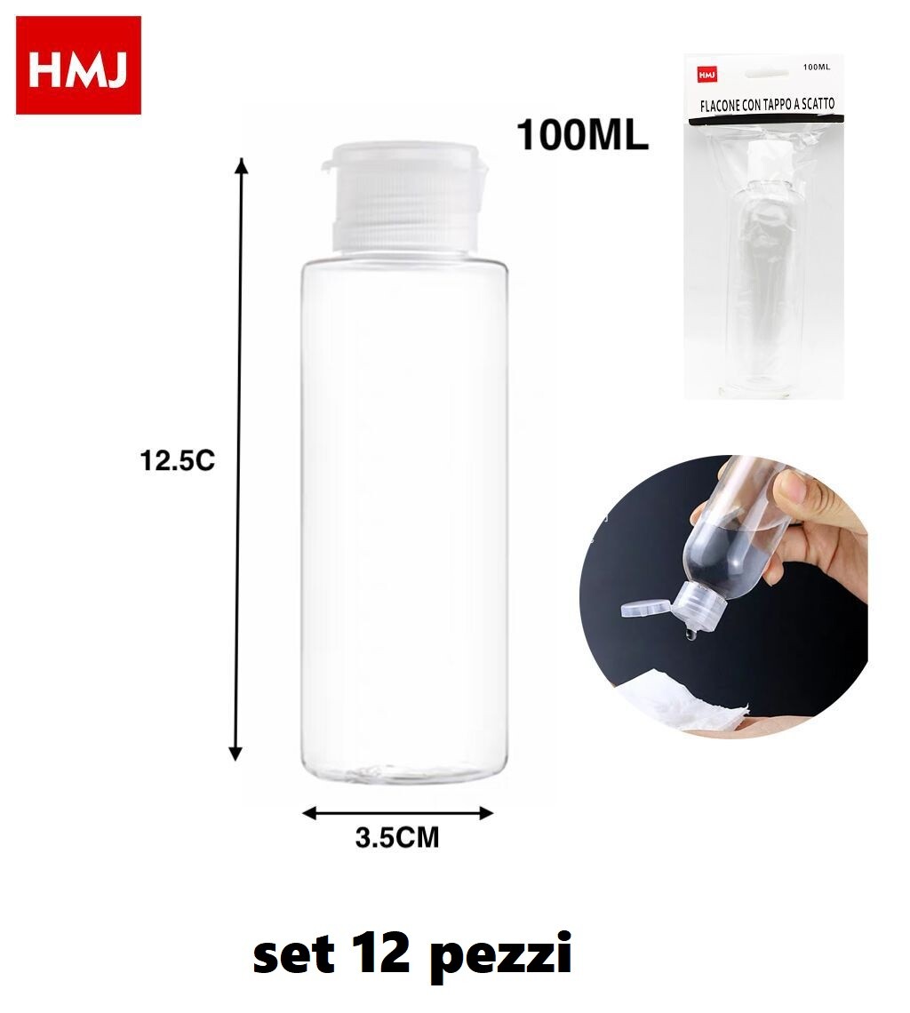 Set 12 Pz Flaconcino Contenitore Tappo Scatto Lozioni Profumi Liquido 100ml hmj
