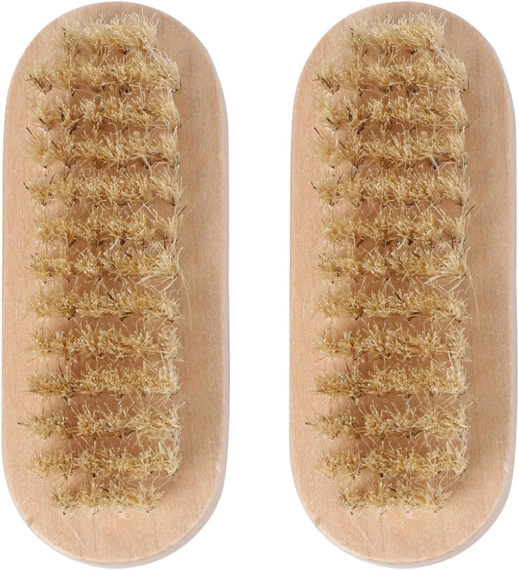 2Pcs Natural Boar Bristle Nail Brush Double-Sided Wooden Scrub Tool
