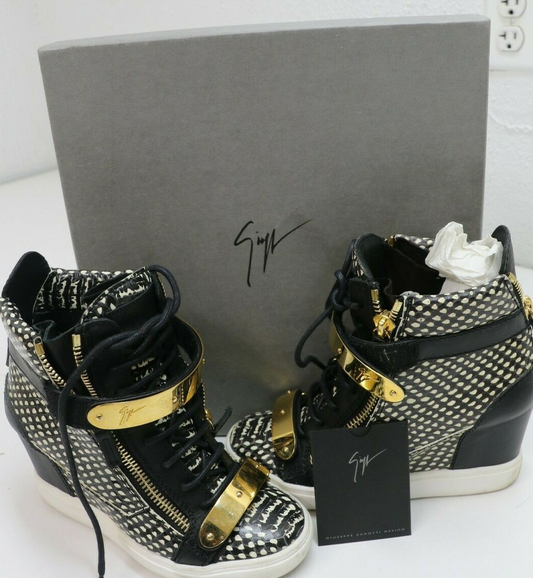 GIUSEPPE ZANOTTI ANIMAL PRINT SNAKESKIN WEDGE SNEAKERS BLACK