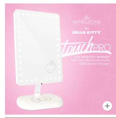Hello Kitty Impressions Touch Pro Vanity LED Makeup Mirror Bluetooth Audio NIB