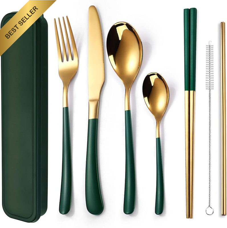 7 Pieces Stainless Steel Flatware Set Portable Reusable Cutlery Set Travel Utens