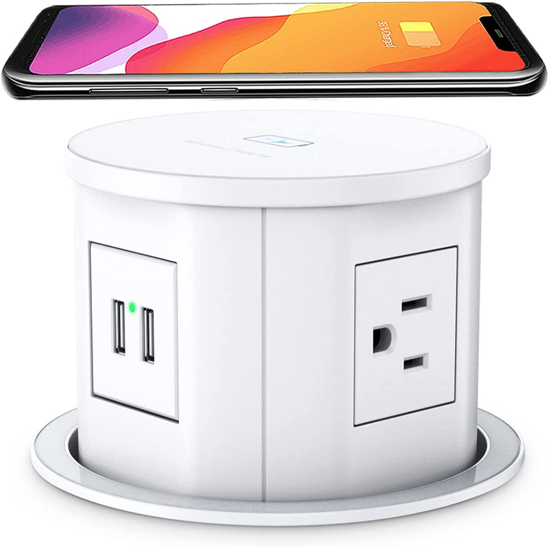 Automatic Pop Up Countertop Outlet with 15W Wireless Charger 4.7'' Pop Up Outlet