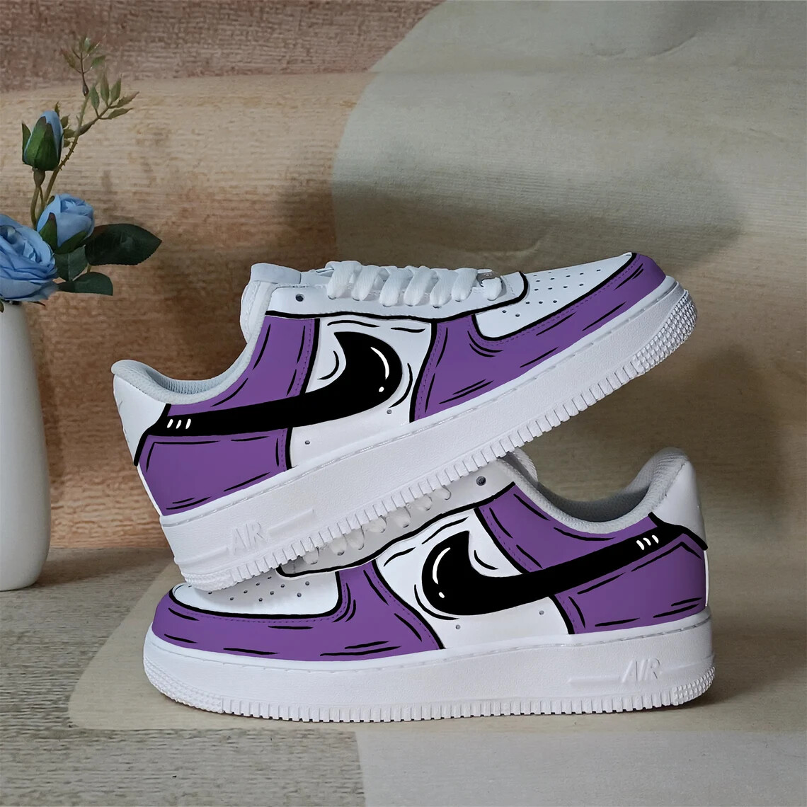 Court Purple Cartoon Custom Purple Jordan Black And Womens Purple Air Force Nike Air Force Custom Shoes