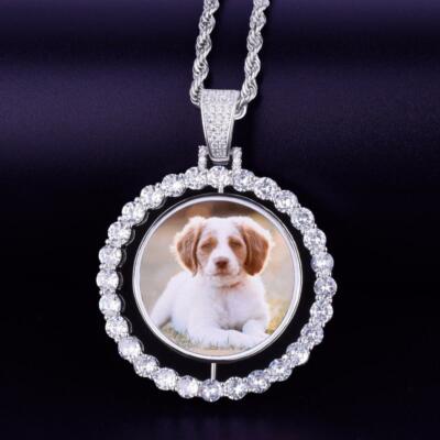 Pre-owned Nsg Custom Mens Memory Disk Picture Pendant 3ct Tester Passing Moissanite 925 Silver In White