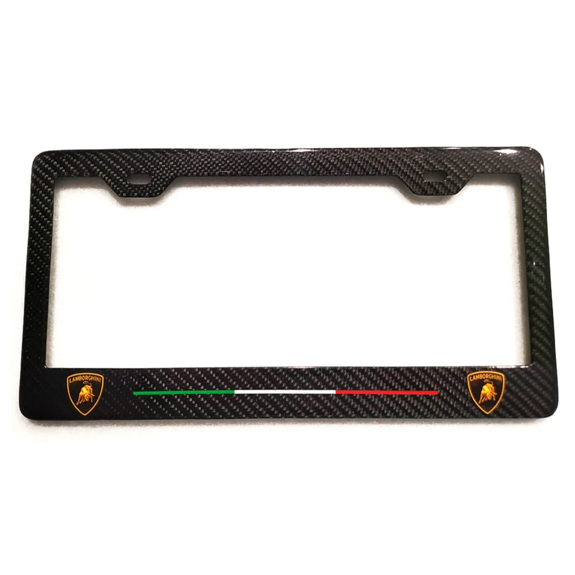 Lamborghini Logos Only with Italy Stripe 2x2 Carbon Fiber License Plate Frame 