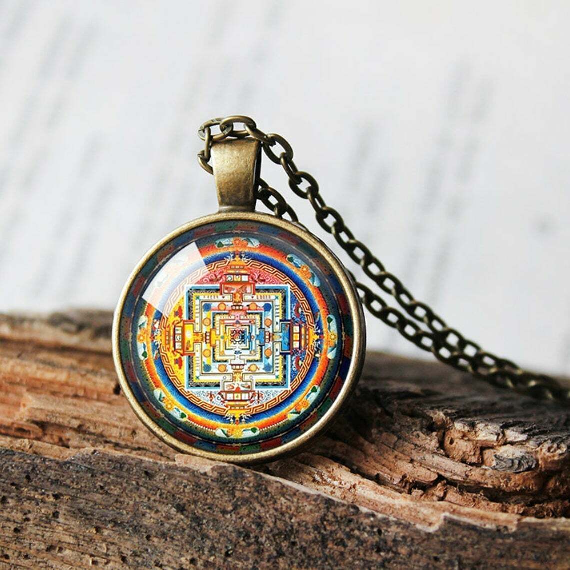 Old Tibetan Buddhist Mandala Pendant, Spiritual necklace