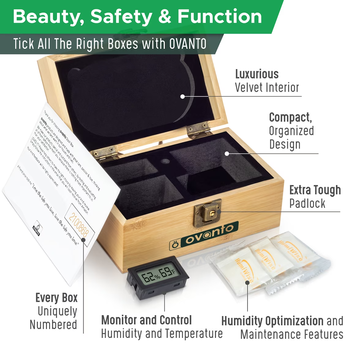 Premium Locking Stash Box Kit | Bamboo Storage Chest with Movable Tray Gift Set