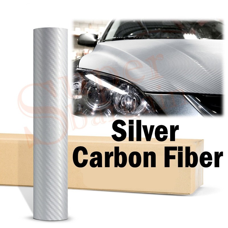 Silver Carbon Fiber Fibre Vinyl Wrap Car Vinyl Sticker Vinly Decals Film Sticker