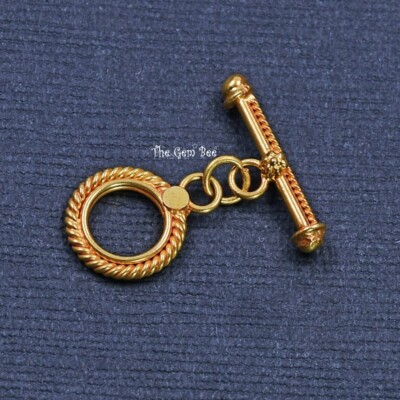 9mm 18k Solid Yellow Gold Circle Fancy Twisted Wire Toggle Clasp Finding
