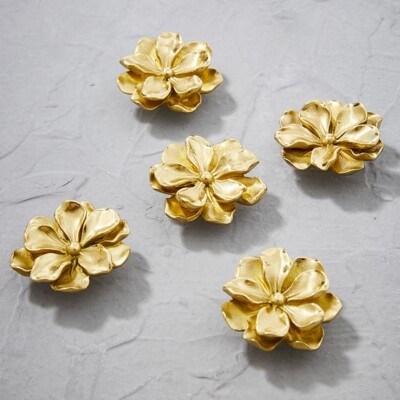 Decorative Camellia Flower Brass Cabinet Knobs Handles Kitchen Pull 4-Pack Rose