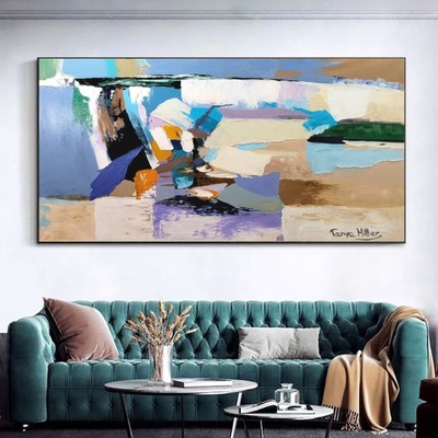 Blue Gray strokes Abstract Canvas Premium Quality Wall Art Print No Framed