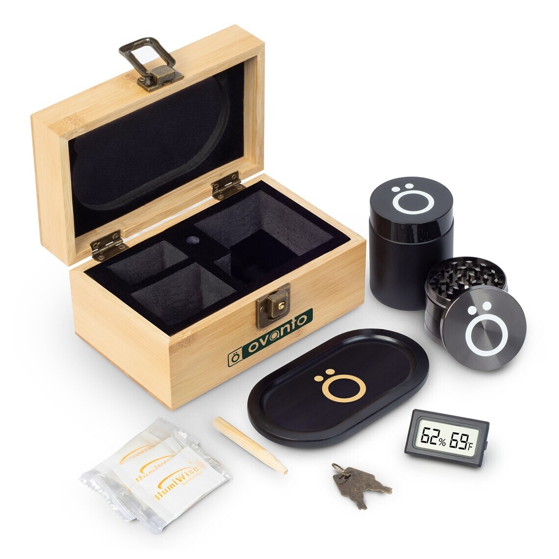 Premium Locking Stash Box Kit | Bamboo Storage Chest with Movable Tray Gift Set