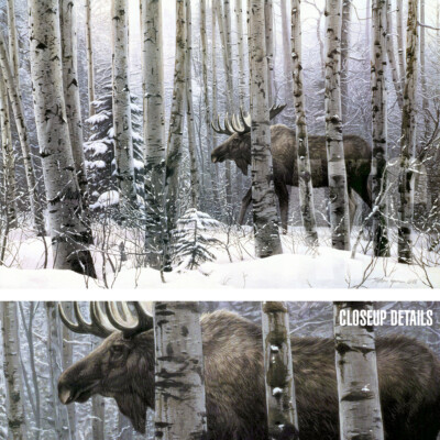 44W''x28H'' A WALK IN THE WOODS by STEPHEN LYMAN - MOOSE ANTLERS CHOICES of CANVAS