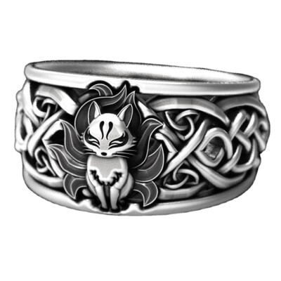Mens Vikings Fox Celtic Ring 925 Sterling Silver Open Ring Adjustable Size  