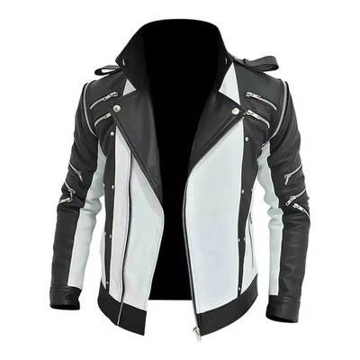 Handmade MJ Thriller Black and White Leather Jacket
