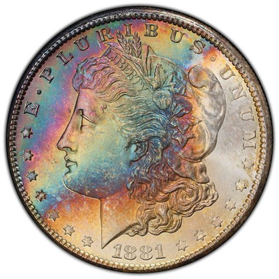 1881-S PCGS MS65+ Morgan Silver Dollar Fantastic Rainbow Toned Gem 022969