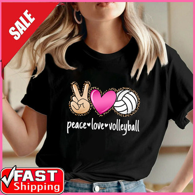 Peace Love Volleyball Leopard Print Volleyball T-Shirt