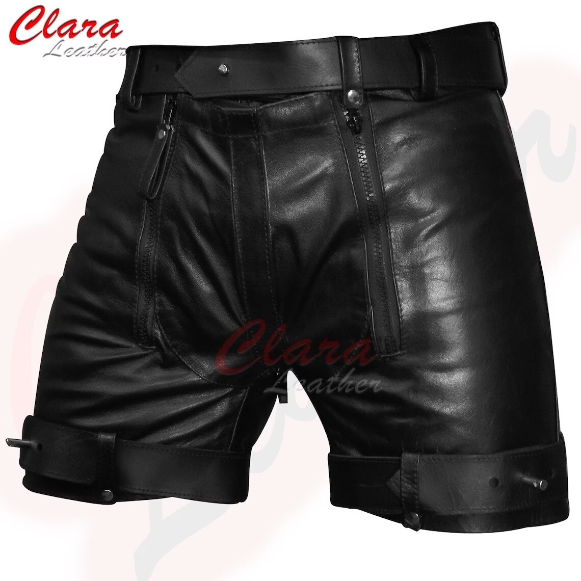 Men's Real Leather Chaps Shorts Clubwear Double Zip with