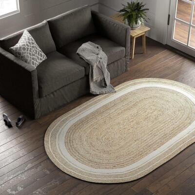 Oval Rug Jute Carpet Mat Area Rug Natural Handmade Braided Rustic Look