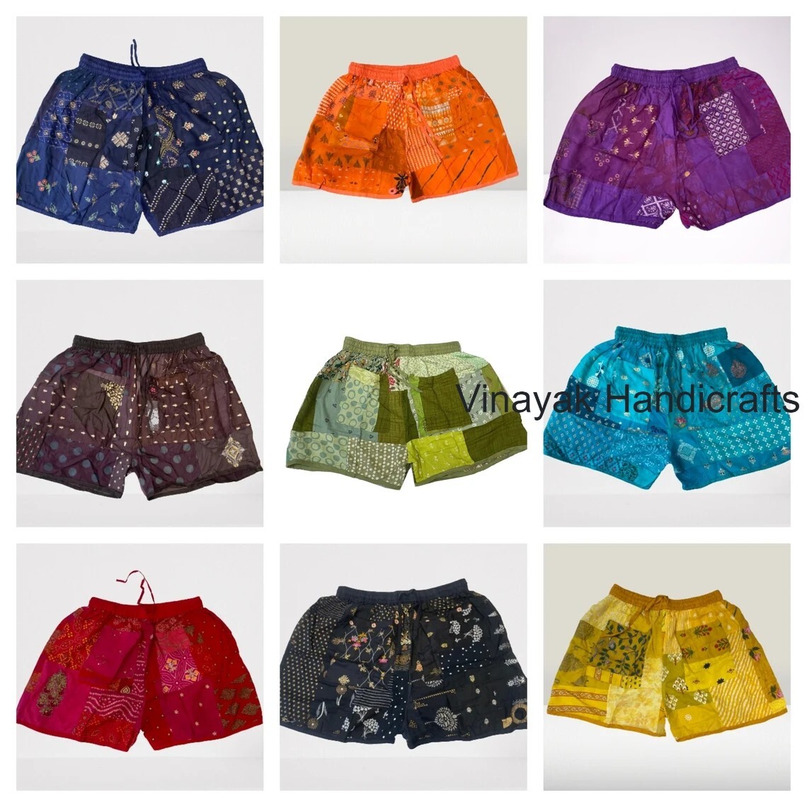 10 Pcs Rayon Patchwork Boho Shorts with Pocket Bohemian