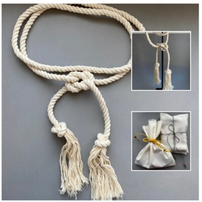 Ecru Rope Belt with tassel Ends. Organic cotton cord belt