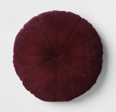 Threshold Round Cotton Velvet Quilt Decorative Toss Pillow - Burgundy 16  - NEW