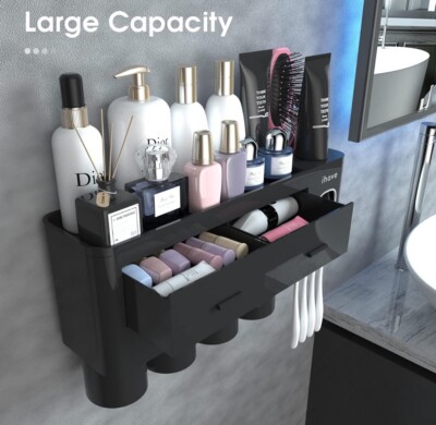 iHave Toothbrush Holders for Bathrooms, 4 Cups Toothbrush Holder Wall Mounted wi