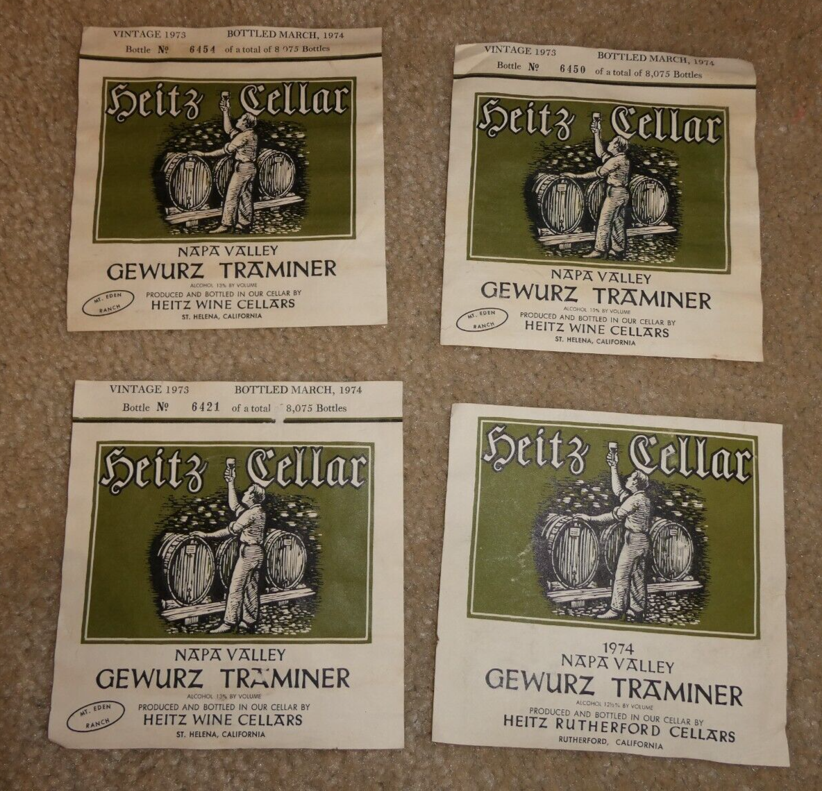 Lot of 4 Vintage 1974 Heitz Wine Cellars Limited Gewurz