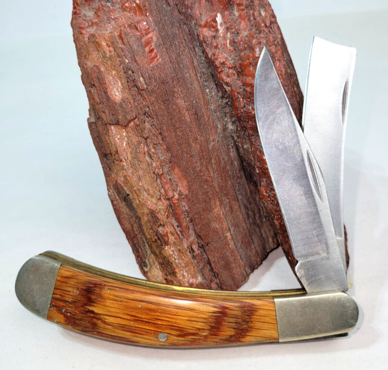 Bear MGC USA 4" Pocket Jack Knife Straight Razor Wood Handle 2 Blades