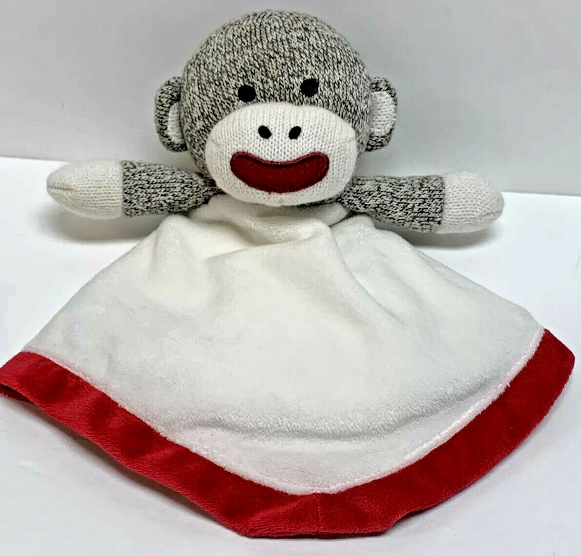 Monkey Lovey Security Blanket White Red Plush Rattle