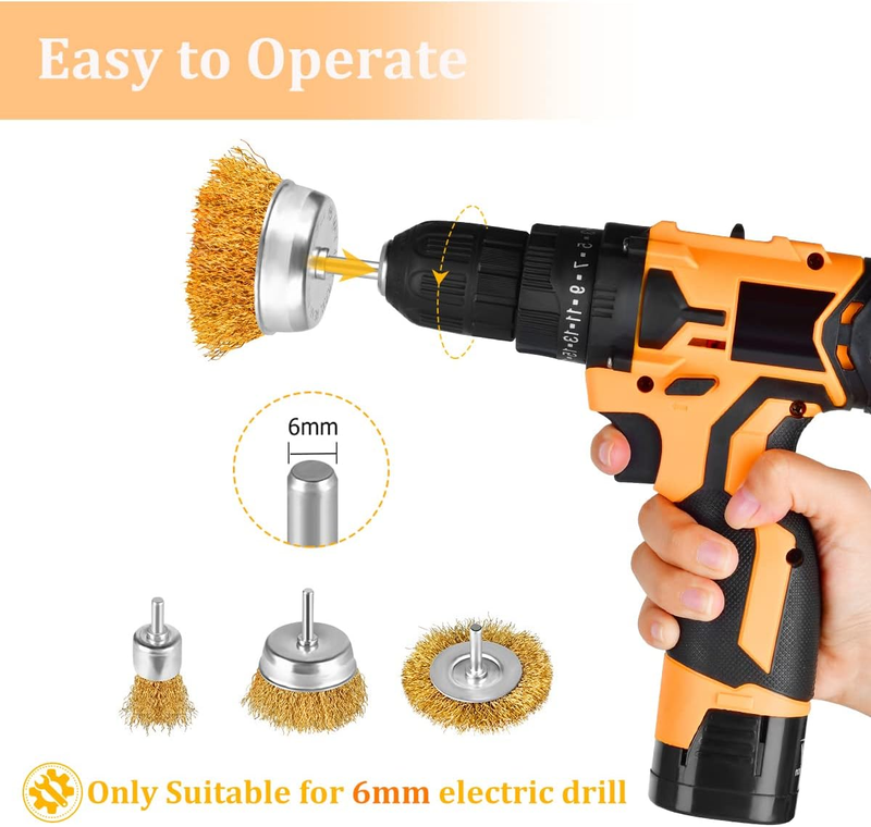 Wire Wheel Brush Drill Attachment 9 Pcs with 1/4in Shank for Cleaning Rust, Stri